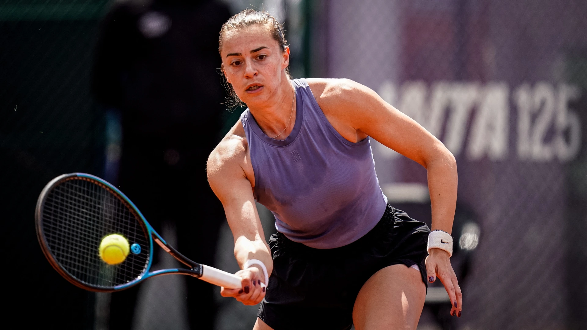 Lina Gjorcheska of North Macedonia competes against Xinran Sun of China during the round of 32 match at the Istanbul Open at the Turkish Tennis Federation Training Center in Istanbul, Turkey, on May 5, 2026. 