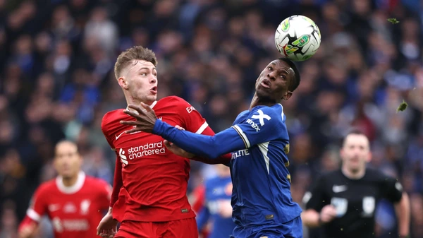 Conor Bradley L Nicolas Jackson C at the Chelsea v Liverpool Carabao Cup Final match at Wembley Stadium, London, UK on 25th February, 2024.