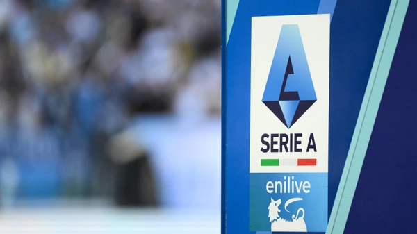 The Serie A Enilive logo is seen during the Serie A football match between SS Lazio and Juventus FC at Olimpico stadium in Rome Italy, May 10, 2025.