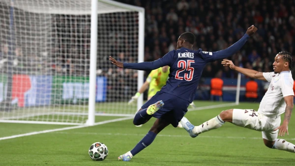 April 9, 2025, Paris, Ile-De-France, France: NUNO MENDES of PSG in the UEFA 2024/25 Quarter-Final first leg game between PARIS SAINT GERMAIN and ASTON VILLA