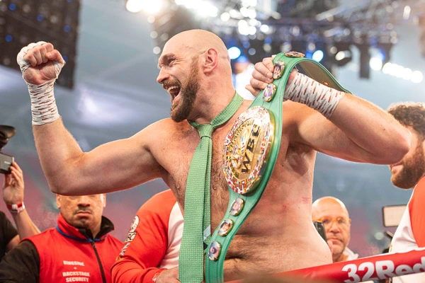 Tyson Fury vs Dillian Whyte at Wembley Stadium Heavyweight boxer Tyson Fury celebrates in the ring at Wembley Stadium, London. London Wembley Stadium London UK Copyright: xJohnxBarryx