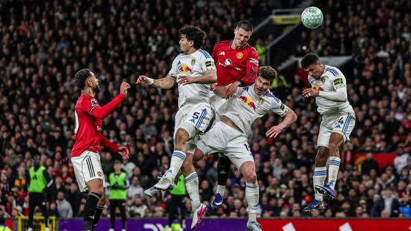 Benjamin Sesko of Manchester United heads on goal during the Premier League match between Manchester United and Leeds United at Old Trafford, Manchester, United Kingdom, on April 13, 2026.