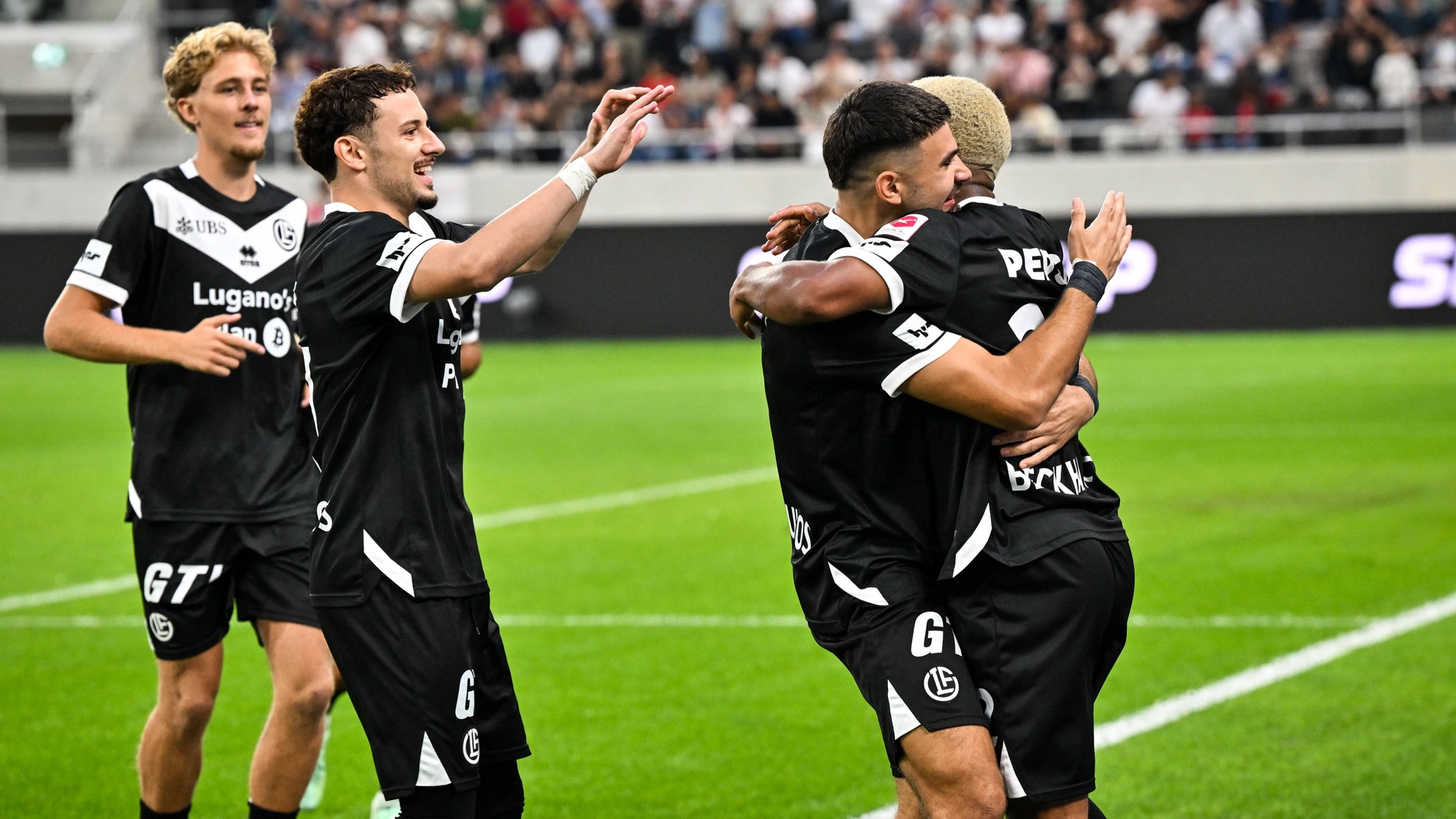 Beckham David Castro Espinosa of Lugano R celebrates his goal during the Swiss Super League match between FC Lugano and St. Gallen 1879 at AIL Arena on September 16, 2026 in Lugano