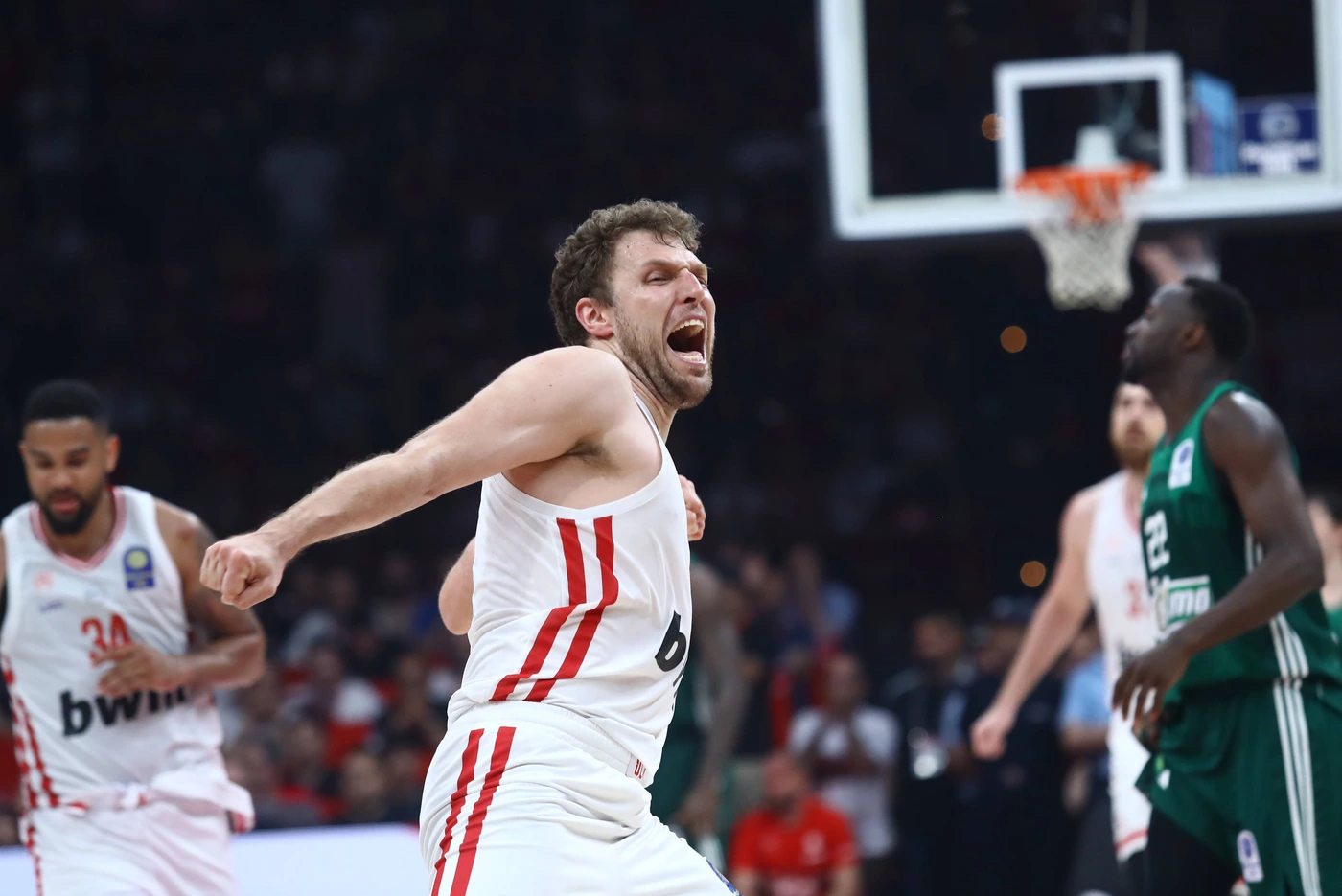Basketball League, Olympiacos Piraeus vs Panathinaikos AKTOR Athens, Finals Game 5 - Sasha Vezenkov, 14 of Olympiacos Piraeus in action during the Greek Basketball League basketball finals series g...