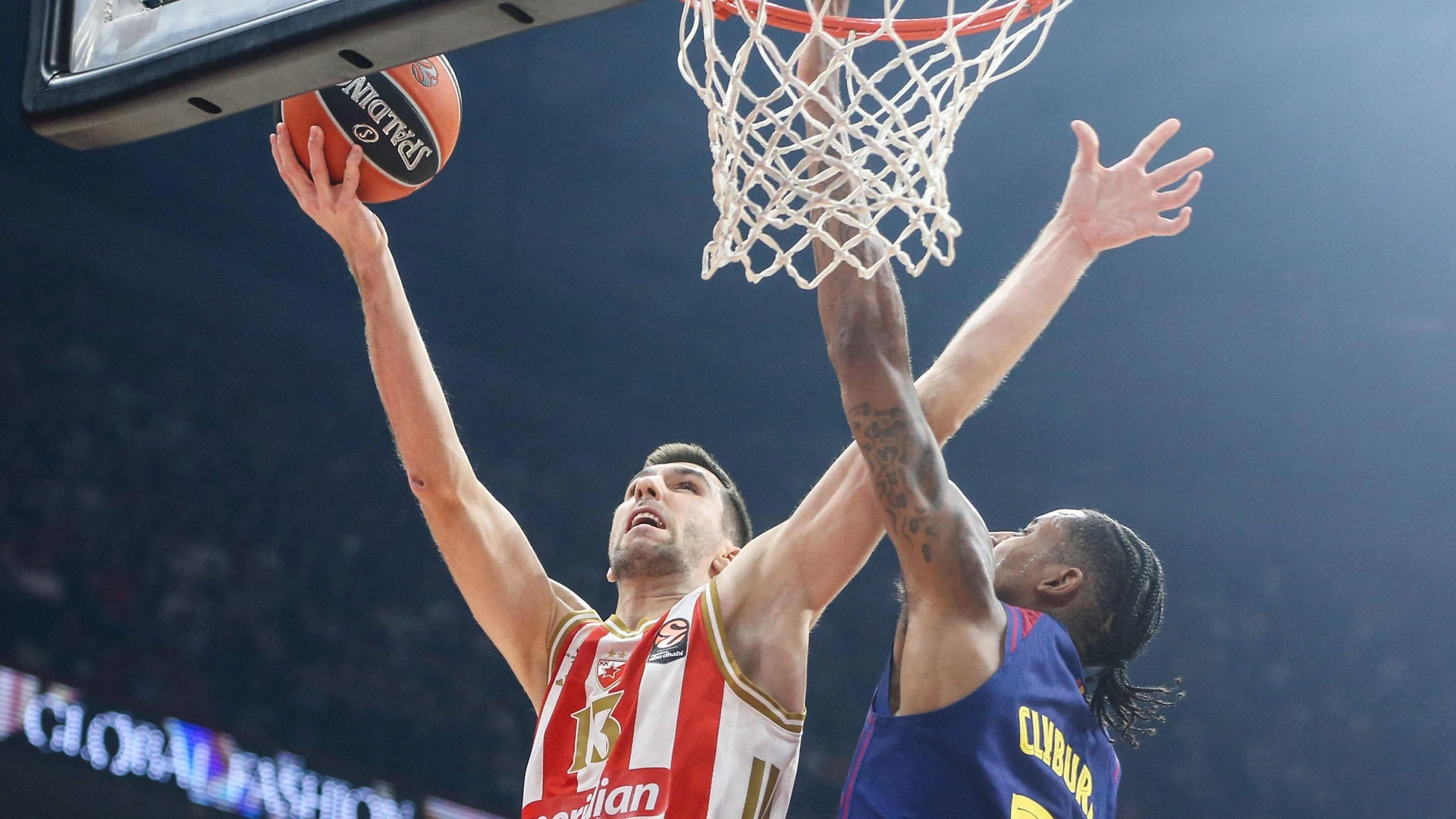 Players are in action during EuroLeague round 14 basketball match between Crvena Zvezda and Barcelona at Beogradska Arena in Belgrade, Serbia on December 5, 2025.