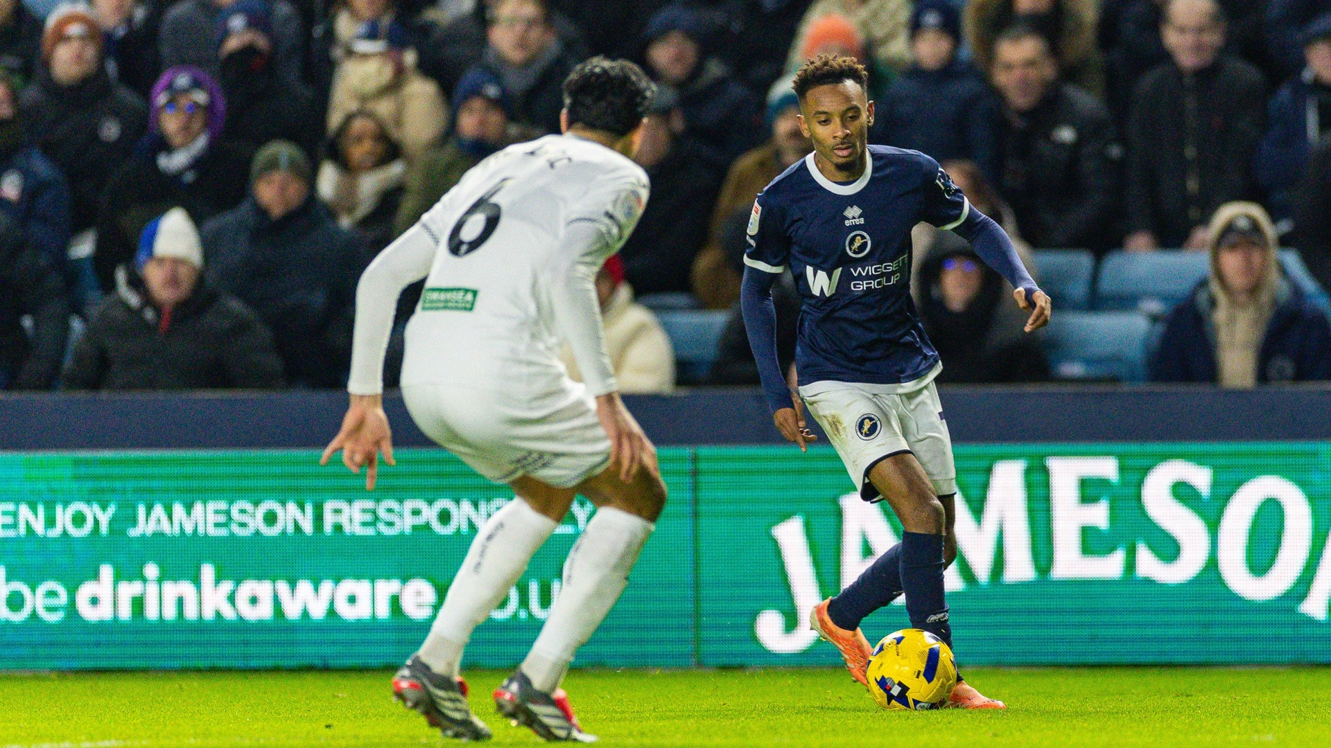 Swansea City midfielder Marko StameniÄ 6 and Millwall forward Thierno Ballo 7 during the EFL Sky Bet Championship match between Millwall and Swansea City at The Den, London, UK on 4 January 2026