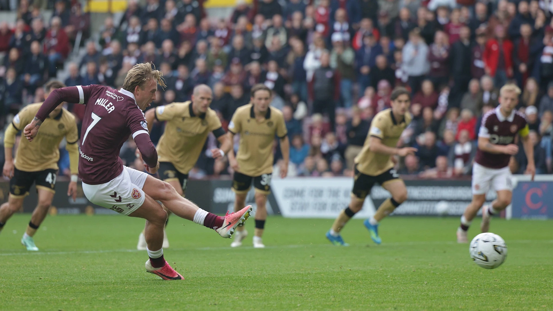 10 October 2026 Heart of Midlothian v St Mirren - Scottish Premiership at Tynecastle Park in Edinburgh, Scotland on 10 October 2026 Calvin Miller scores Hearts second goal of the game
