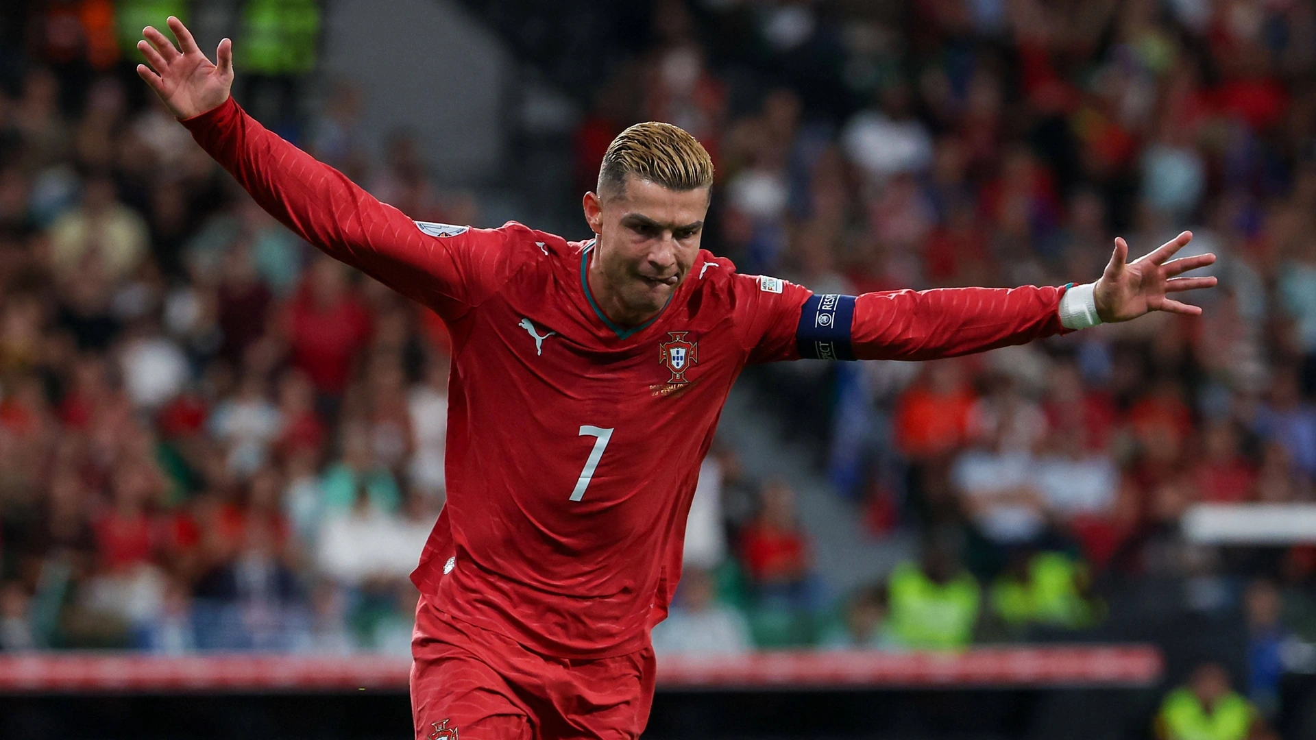 Cristiano Ronaldo of Portugal is seen celebrating after scoring a goal he is celebrating the goal too early during the UEFA Nations League 202627 League Phase Matchday 1 match between Portugal and Wales at Estadio José Alvalade on September 24, 2026