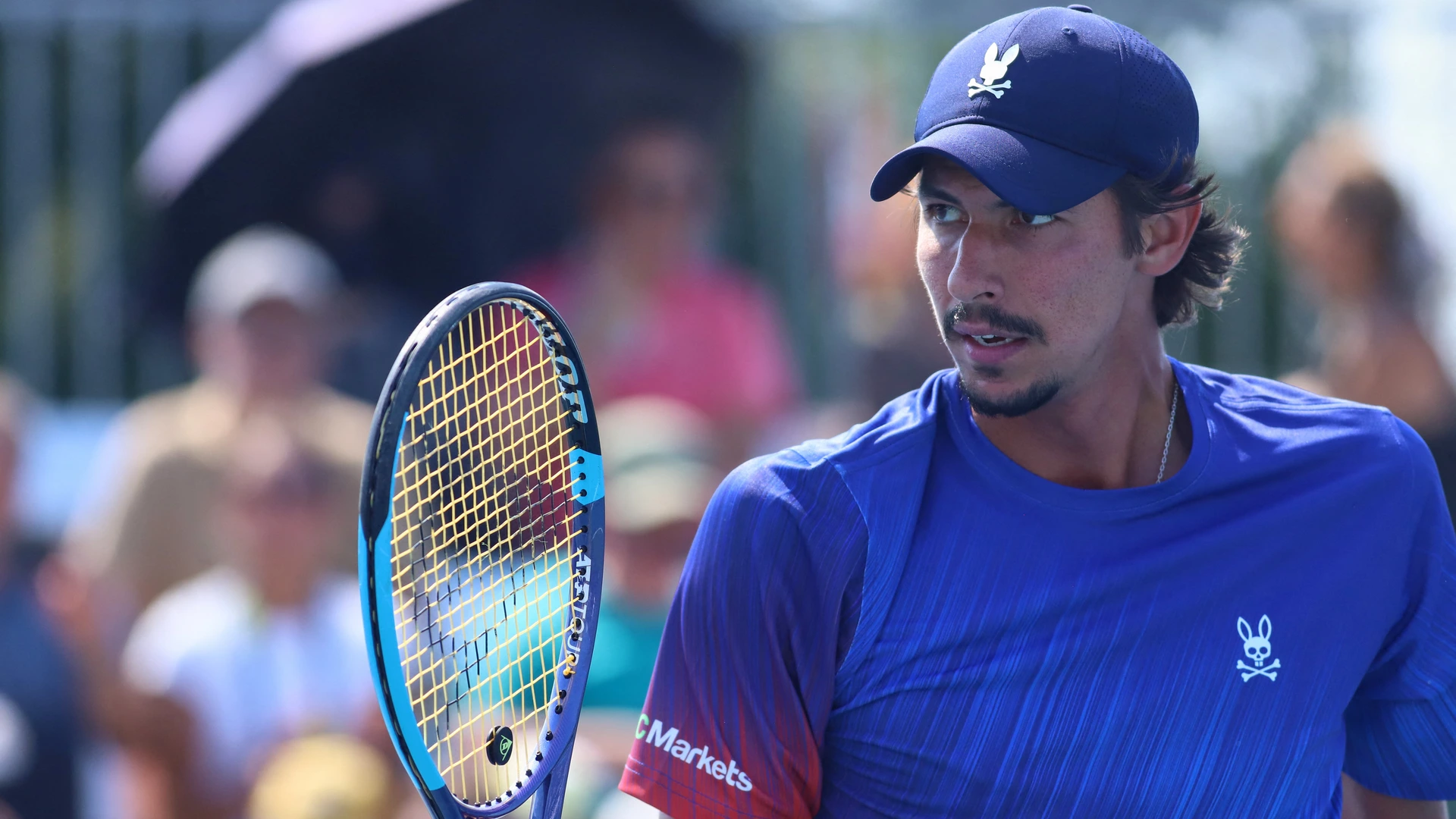Alexei Popyrin of Australia reacts during the Men's Singles round of 64 match against Roman Andres Burruchaga of Argentina on day 4 of the ATP Masters1000 National Bank Open at IGA Stadium in Montreal, Canada, on August 4, 2026