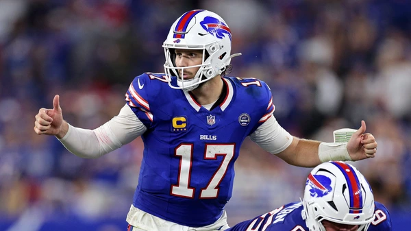 Josh Allen #17 of the Buffalo Bills calls a play against the Detroit Lions during the fourth quarter of the game at Highmark Stadium on September 17, 2026