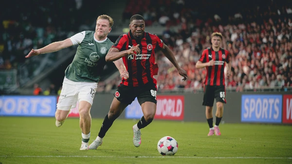 FC Midtjylland v Hibernian FC - Europa League Qualification Herning, Denmark - July 25: Friday Etim of FC Midtjylland during a Europa League Qualification match against Hibernian FC