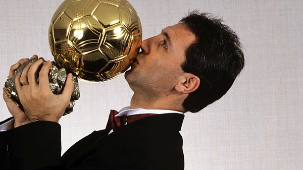 France Football Ballon DOr winners historical Paris, France, December 19, 1994 Bulgarian national soccer player Hristo Stoichkov poses for a studio portrait with the 1994 Ballon dOr trophy, award of the best player of the year