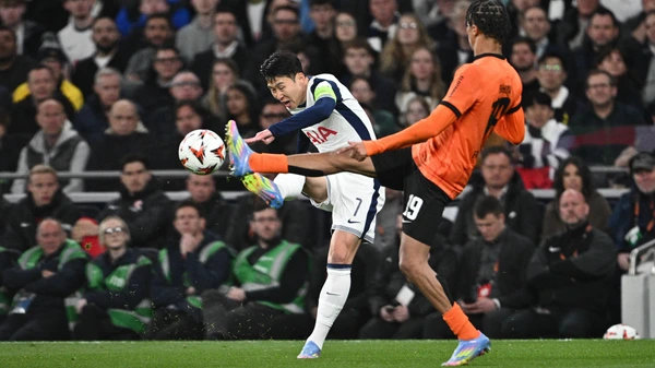 Son Heung-min during the UEFA Europa League 2024/25 Quarter Final First Leg match between Tottenham Hotspur and Eintracht Frankfurt at Tottenham Hotspur Stadium on April 10, 2025 in London, England.
