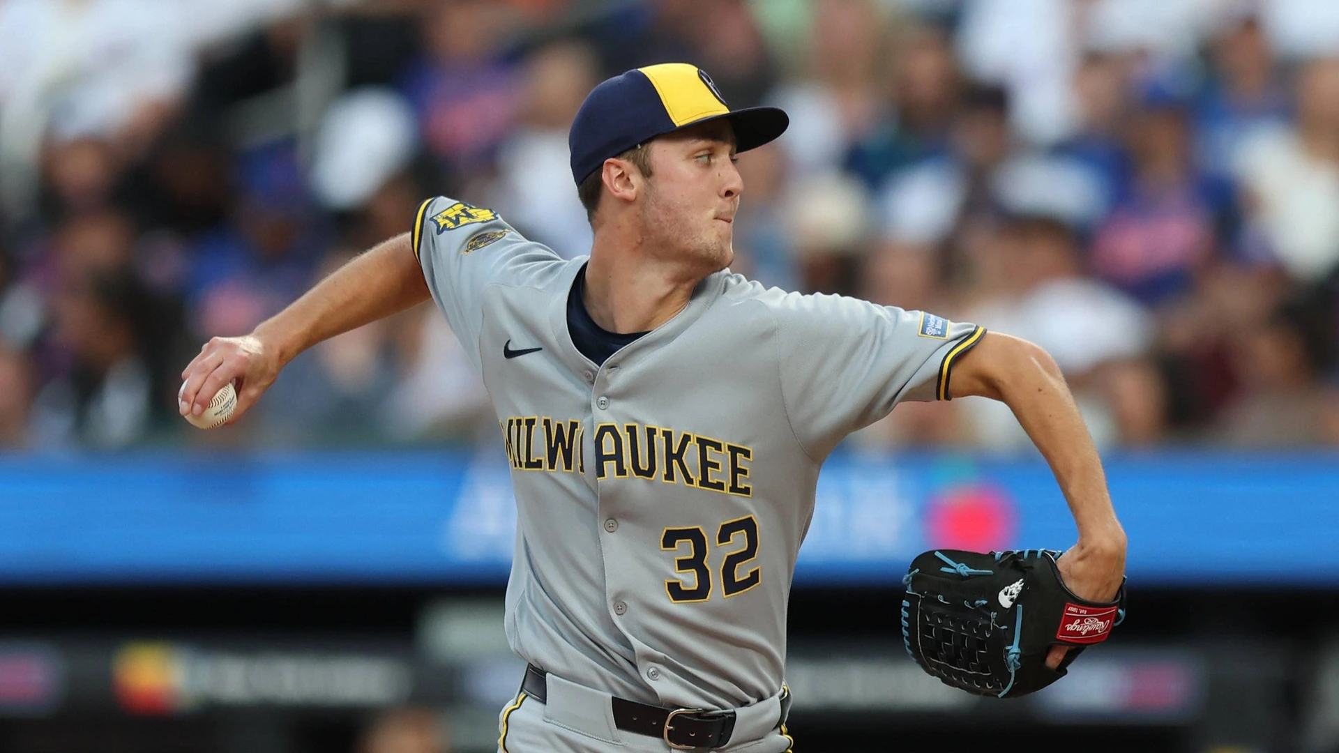 MLB, Baseball Herren, USA Milwaukee Brewers Vs. New York Mets Milwaukee Brewers starting pitcher Jacob Misiorowski 32 throws during the second inning of the baseball game against the New York Mets at Citi Field in Corona, New York, on July 2, 2025.