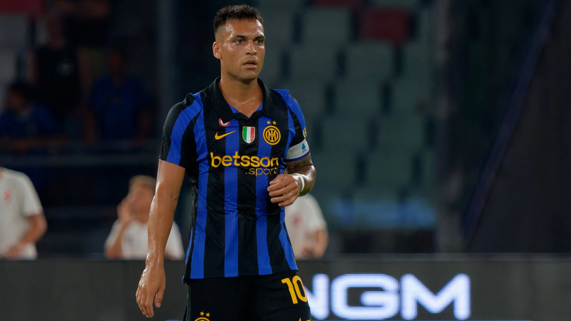 Lautaro Martinez of FC Inter during the Inter vs. Real Betis friendly soccer match in Bari, Italy, on August 15, 2026