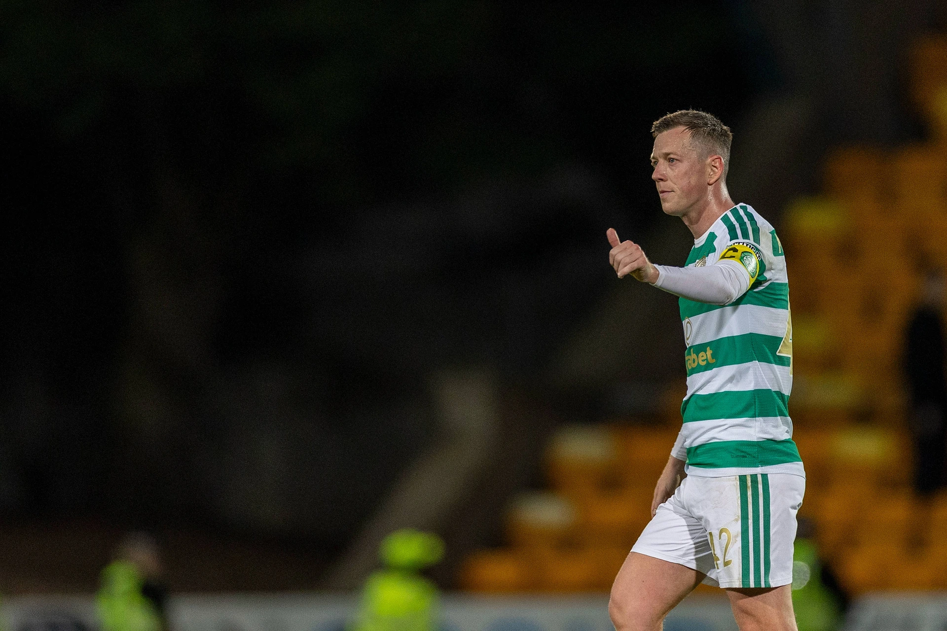 RECORD DATE NOT STATED 9th September 2026; McDiarmid Park, Perth, Scotland: Scottish Premiership Football, St Johnstone versus Celtic; Callum McGregor of Celtic gives fans a thumbs up VagelisxGeorg...