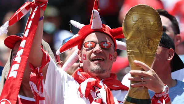 Switzerland fans arrive ahead of the FIFA World Cup 2026 Group B match between Qatar and Switzerland at San Francisco Bay Area Stadium in Santa Clara, California, on June 13, 2026.