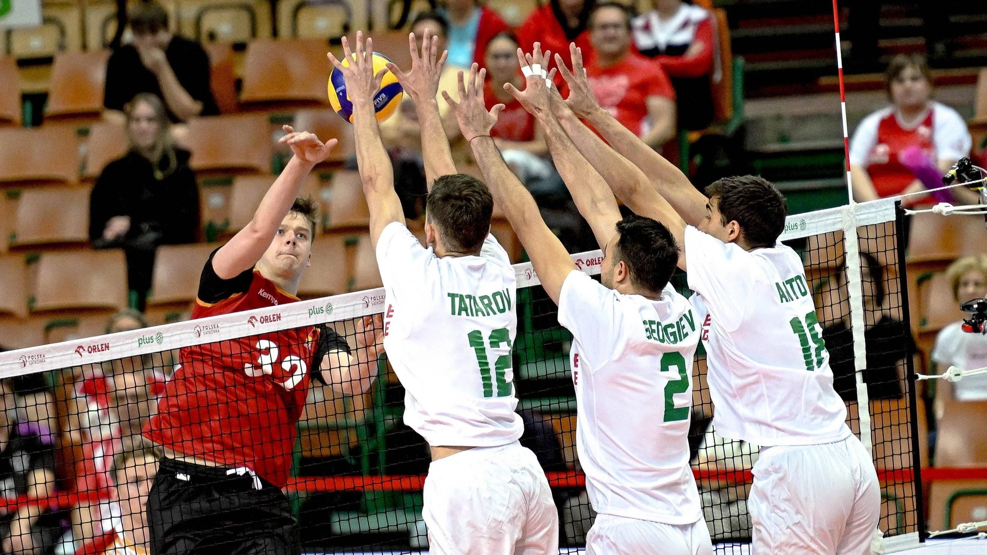 KATOWICE 28.05.2025 MENS VOLLEYBALL MATCH: BULGARIA - GERMANY N/Z THEO MOHWINKEL GEORGI TATAROV KRASIMIR GEORGIEV