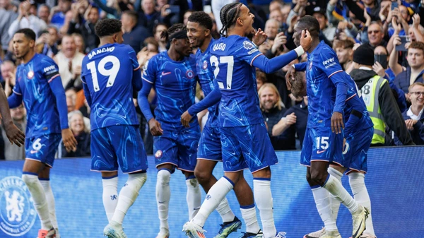 Cole Palmer of Chelsea FC scores a GOAL 3-1 and celebrates during the Chelsea FC v Brighton & Hove Albion FC English Premier League match at Stamford Bridge, London, England, United Kingdom on 28 September 2024