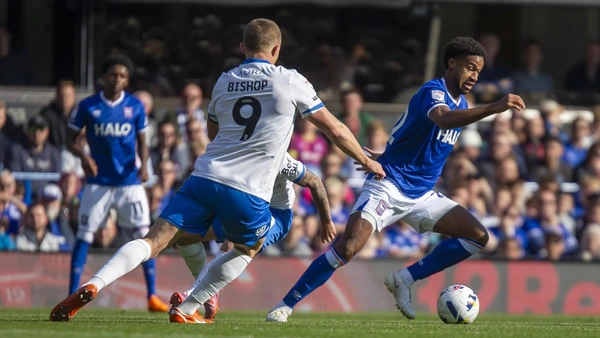 Ipswich Town v Portsmouth - Sky Bet Championship Jens Cajuste of Ipswich Town is challenged by Colby Bishop of Portsmouth during the Sky Bet Championship match between Ipswich Town and Portsmouth at Portman Road in Ipswich, on September 27, 2025.