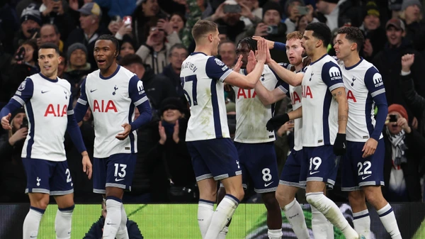 Tottenham Hotspur FC v Chelsea FC Tottenham Hotspur players celebrate Dejan Kulusevskis goal 2-0 during the Tottenham Hotspur FC v Chelsea FC English Premier League match at Tottenham Hotspur Stadium, London, England, United Kingdom on 8 December 2024