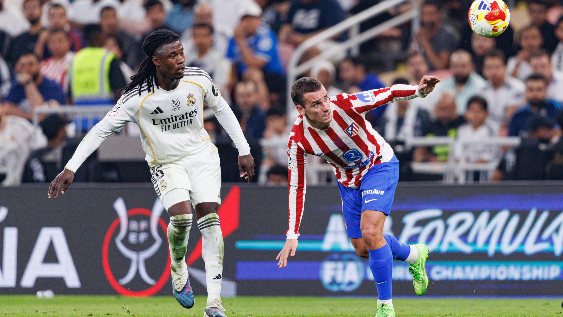 Eduardo Camavinga and Antoine Griezmann seen during Spanish Supercup Semifinal game between Club Atletico de Madrid and Real Madrid