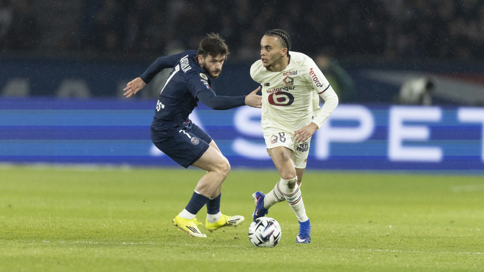 Khvicha Kvaratskhelia of Paris Saint - Germain in action during the soccer match between Paris Saint-Germain (PSG) and Lille LOSC at Parc des Princes stadium in Paris, France on January 16, 2026.