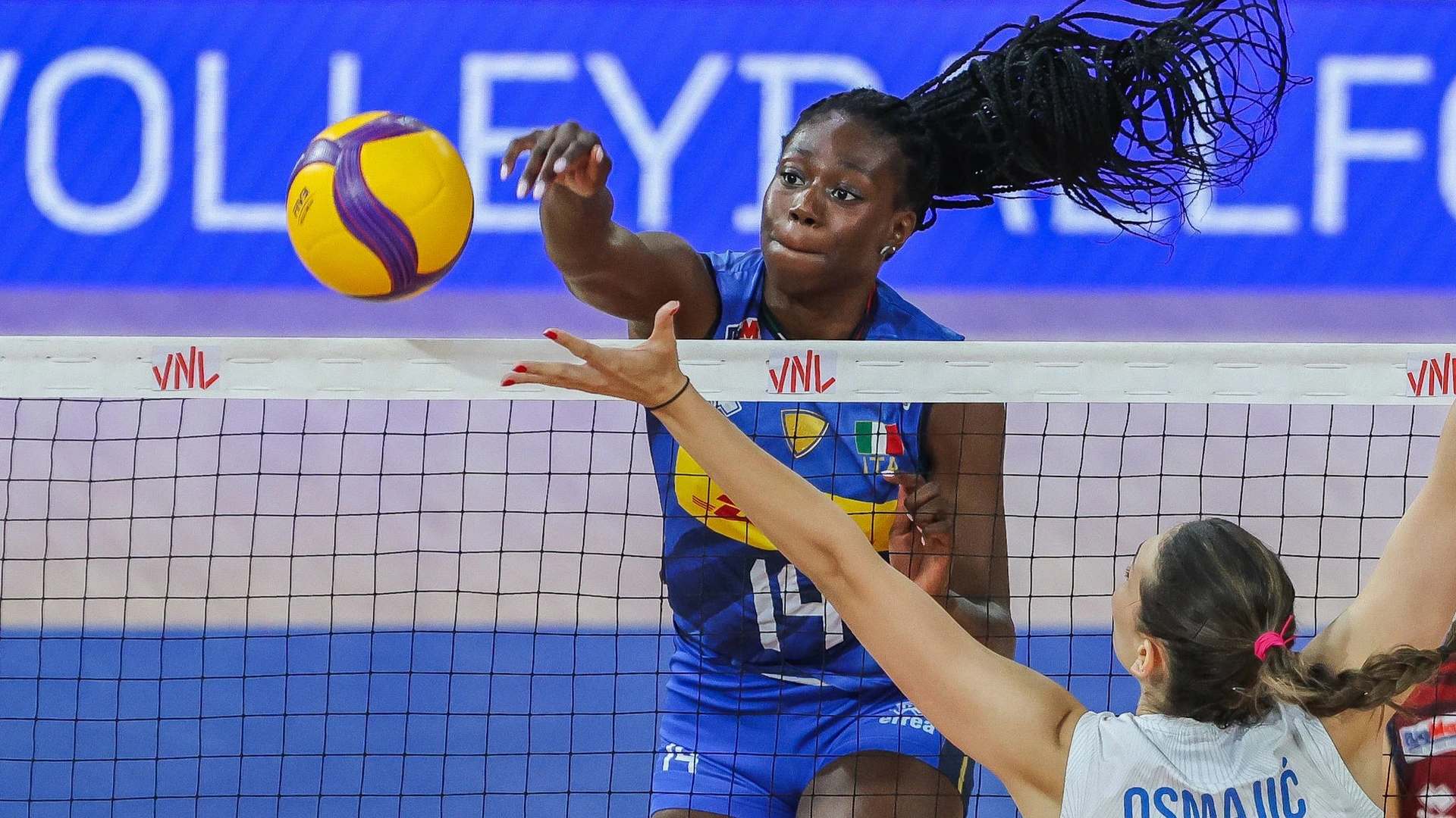 Nkiruka Nwakalor of Italy spikes the ball during the women s pool 5 match between Italy and Serbia in week 2 of the Volleyball Nations League VNL 2026 in Pasig City, the Philippines, June 18, 2026.