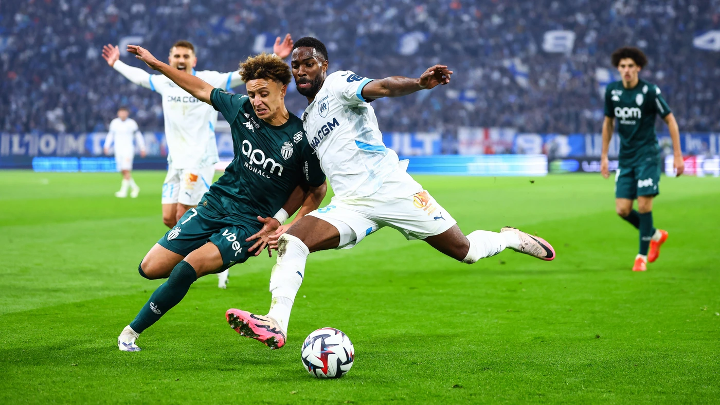 1st December 2024 - LIGUE 1 MCDONALDS - OLYMPIQUE DE MARSEILLE vs AS MONACO - STAGE 13 - ORANGE VELODROME - MARSEILLE garcia ulisses tackles by ben seghir eliesse during the game