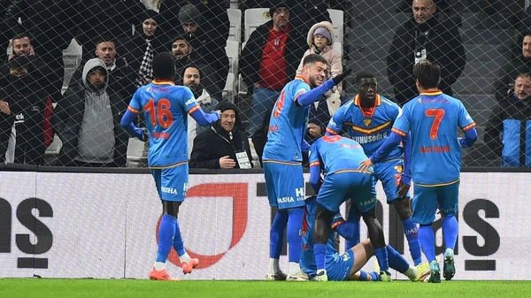 Taha Altikardes of Goztepe celebrates after scoring the second goal of his team during the Turkish Super League match between Besiktas and Goztepe