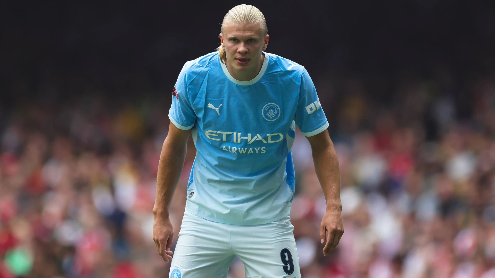 Erling Haaland 9 of Manchester City during the FA Community Shield match between Arsenal and Manchester City at Principality Stadium, Cardiff, UK on 16 August 2026. 