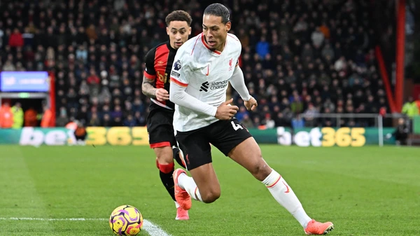 Bournemouth v Liverpool Premier League 01/02/2025. Virgil van Dijk 4 of Liverpool on the attack during the Premier League match between Bournemouth and Liverpool on 1 February 2025.