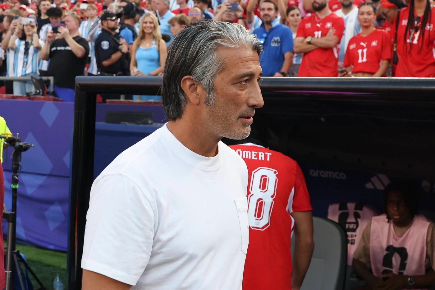 KANSAS CITY, MO - JULY 11: Murat Yakin of Switzerland before the FIFA World Cup, WM, Weltmeisterschaft, Fussball 2026 Quarterfinal match between Argentina and Switzerland on July 11, 2026 at Kansas...
