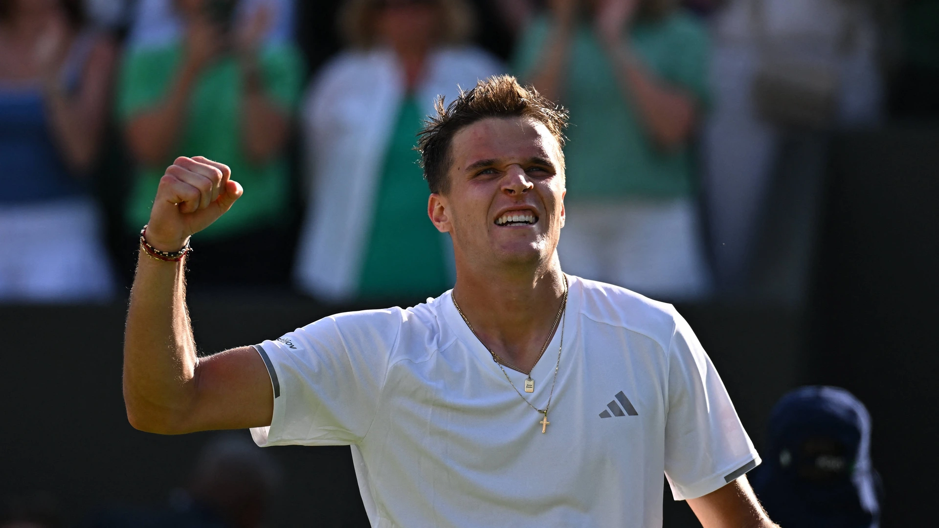 2026 Wimbledon - Jakub Mensik CZE during his first round match at the 2025 Wimbledon Tennis Championships at the AELTC in London, GREAT BRITAIN, on JuNE 30, 2026.