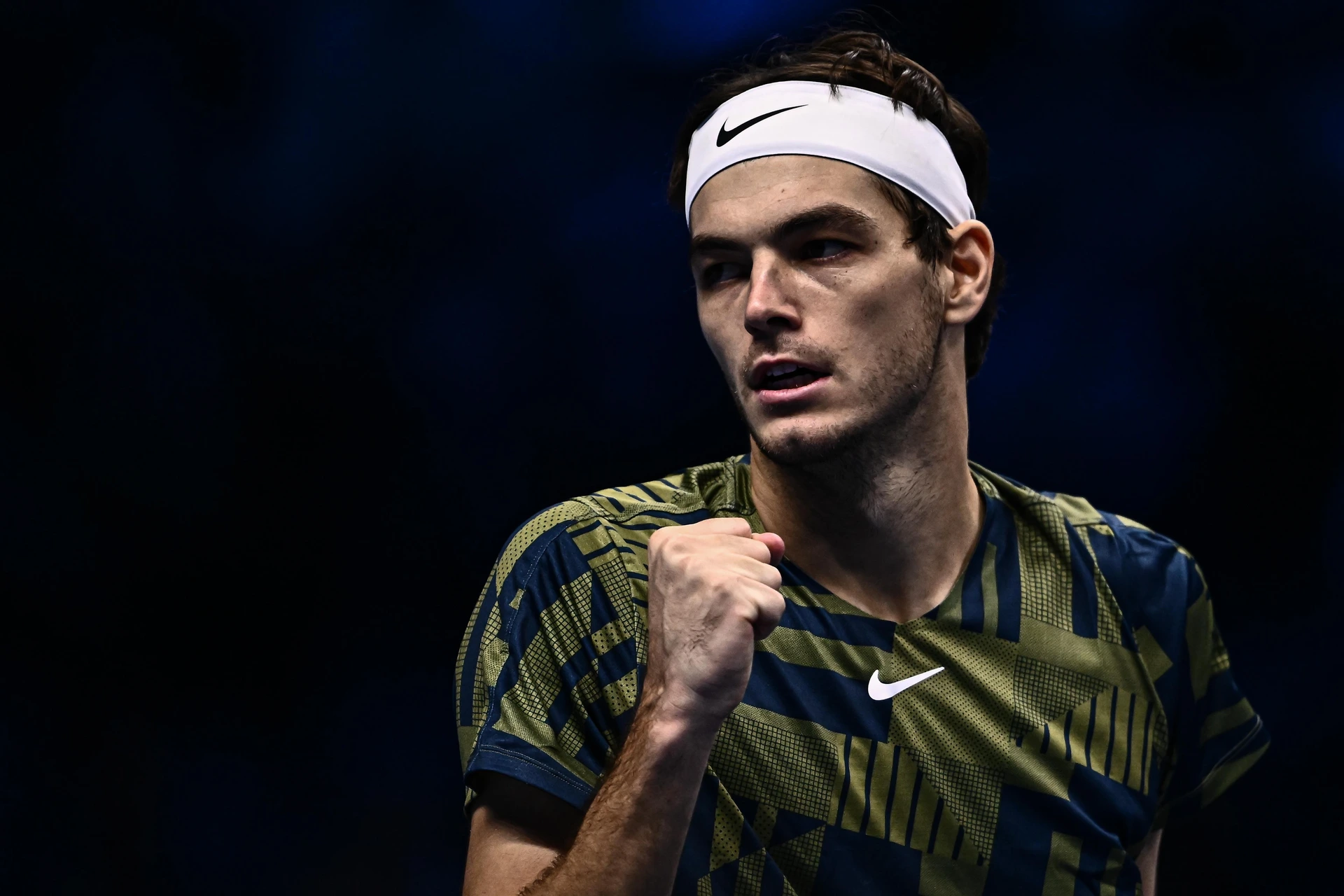 USA's Taylor Fritz reacts during his round-robin match against Norway's Casper Ruud on November 15, 2022 at the ATP Finals tennis tournament in Turin.