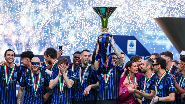 Lautaro Martinez of FC Internazionale lifts the Coppa Campioni d Italia trophy following Serie A 2025/26 football match between FC Internazionale and Hellas Verona FC at San Siro Stadium in Milan, Italy