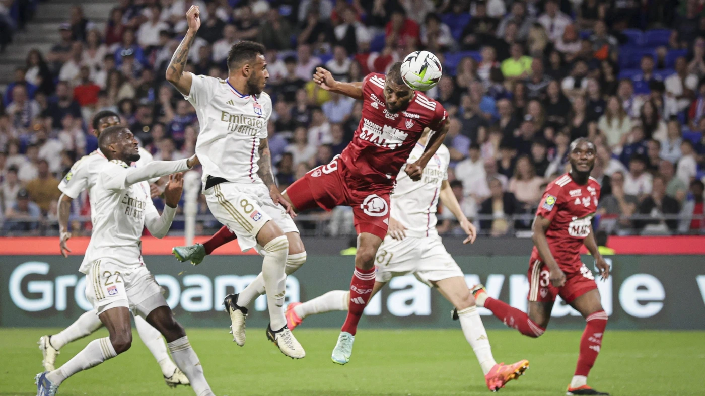 MOUNIE STEVE 9 BUT FOOTBALL : Ligue 1 OL Lyon vs Brest - 14/04/2024 Lyon - France