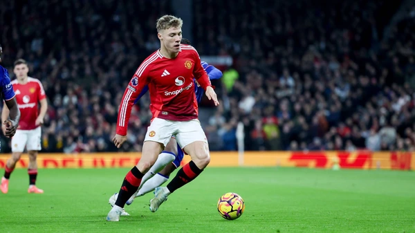 Manchester United forward Rasmus Hojlund 9 during the Premier League match between Manchester United and Chelsea at Old Trafford, Manchester, England on 3 November 2024