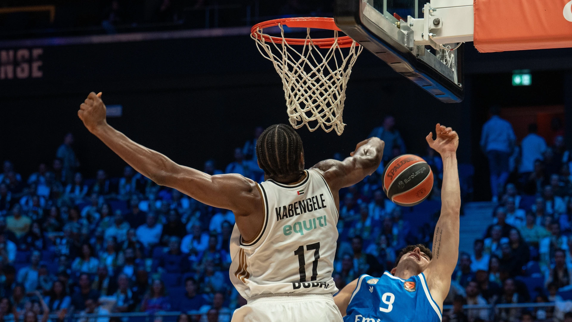 Real Madrid s Gabriele Procida competes for the ball with Mfiondu Kabengele of Dubai Basketball during the EuroLeague 202526 regular season game on February 5, 2026.