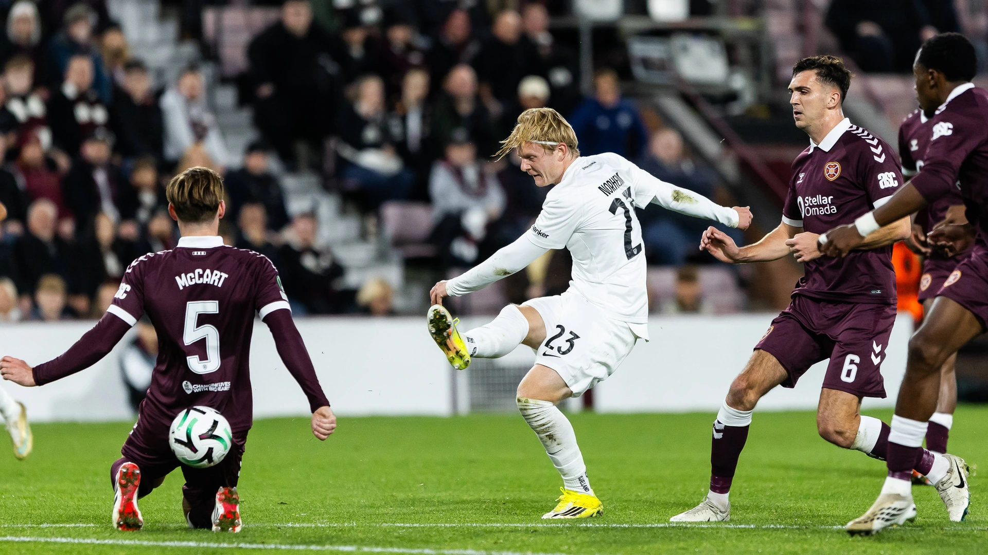 15th, October 2026. Runar Norheim 23 of FC Nordsjaelland seen during the UEFA Conference League match between Hearts and FC Nordsjaelland