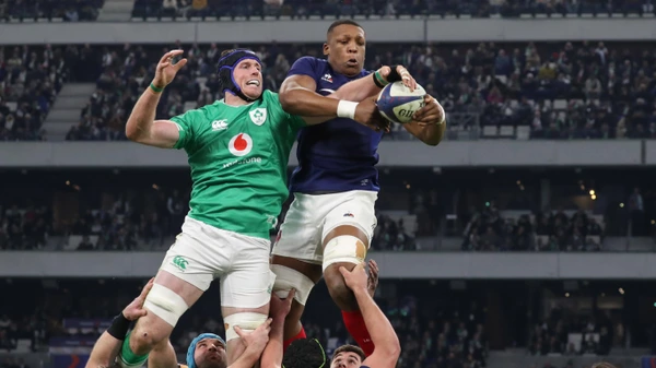 02/02 /2024 FRANCE, MARSEILLE, FEBRUARY 02. Cameron Woki of France and Ryan Baird of Ireland during the Guinness Six Nations Rugby Championship match between France and Ireland, on February 02, 2014 at the Stade Velodrome in Marseille, France.