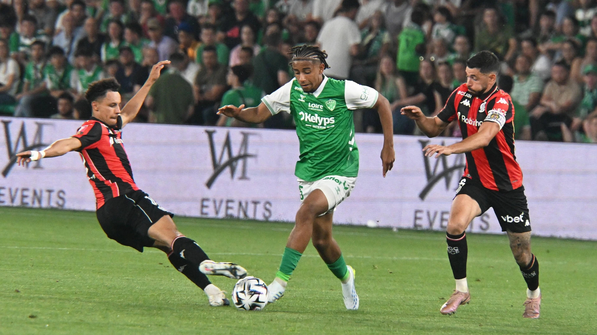 GADEGBEKU Luan of Saint Etienne during the Ligue 2 BKT match between AS Saint-Etienne and OGC Nice Ligue 1-Ligue 2 playoff first leg at Stade Geoffroy-Guichard Saint Etienne on May 26, 2026 in Saint-Etienne, France.