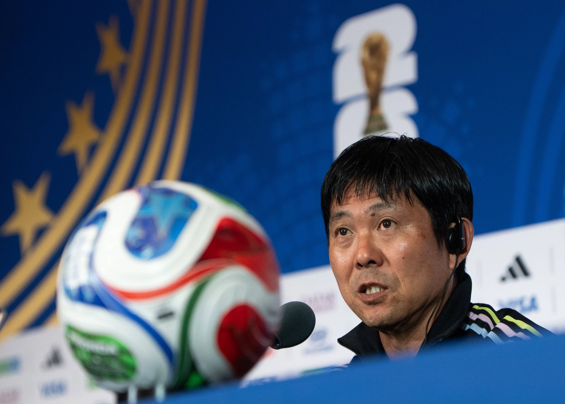 Fußball, FIFA WM 2026, Nationalteam Japan, Pressekonferenz (260629) -- HOUSTON, June 29, 2026 -- Moriyasu Hajime, head coach of Japan, attends a press conference, PK, Pressekonferenz at the FIFA Wo...