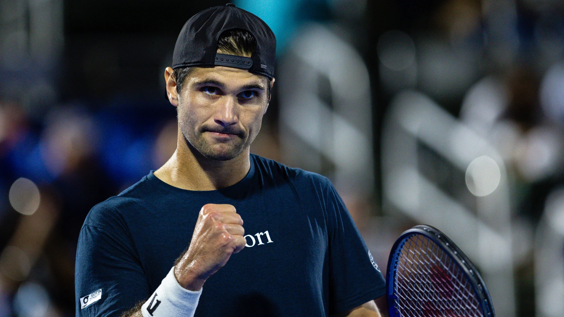 Marcos Giron of the USA pumps his fist against Casper Ruud of Norway during their match at the Delray Beach Open February 18, 2026. 