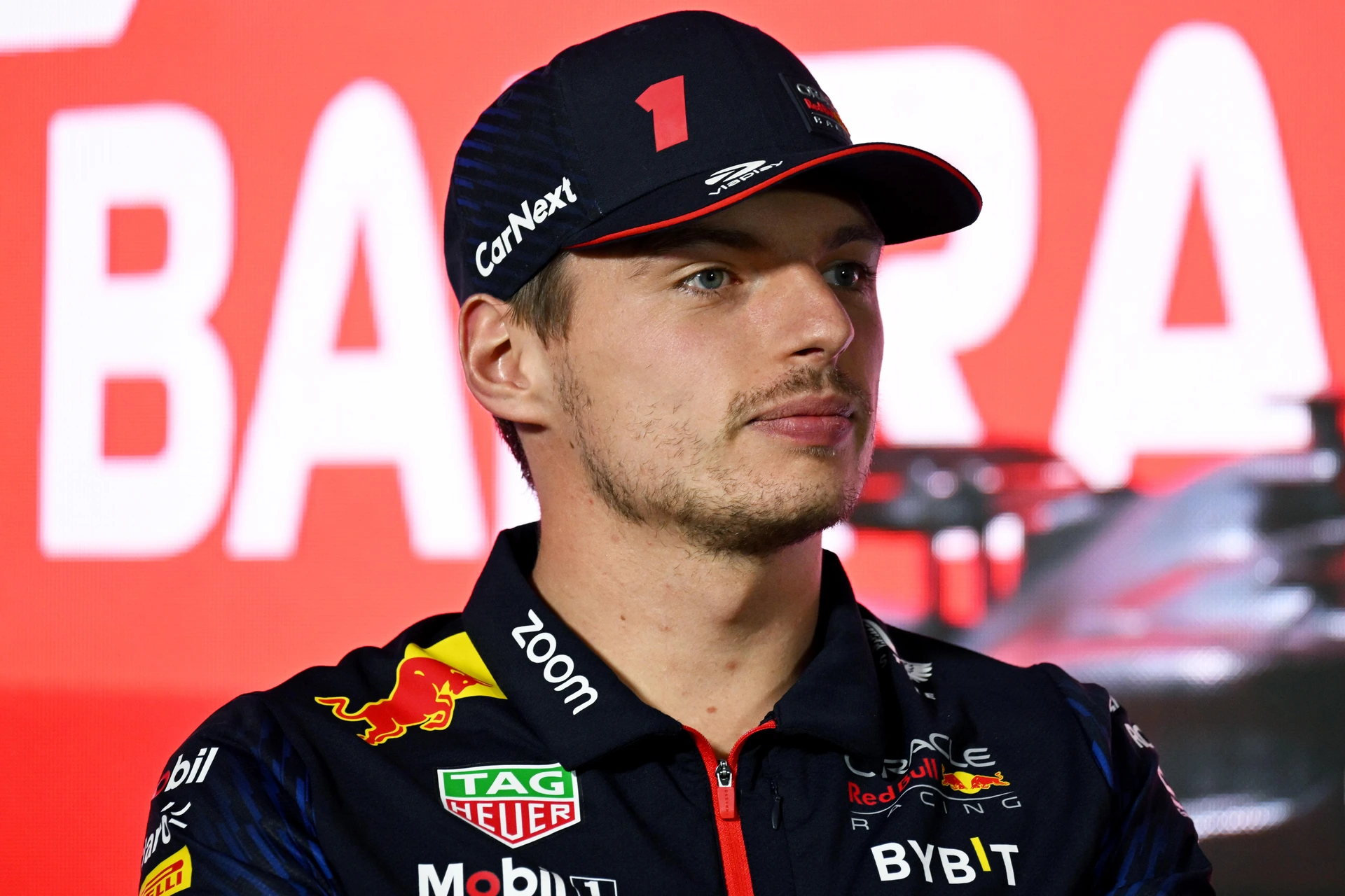Red Bull Racing's Dutch driver Max Verstappen attends a press conference at the Bahrain International Circuit in Sakhir ahead of the Bahrain Formula One Grand Prix on March 2, 2023.