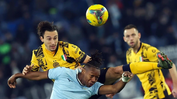 December 16, 2024, Rome, Italy: Matteo Darmian L of Inter and Tijjani Noslin L2 of Lazio seen in action during Italian football championship Serie A Enilive 2024-2025 match between SS Lazio and FC Internazionale at Stadio Olimpico.