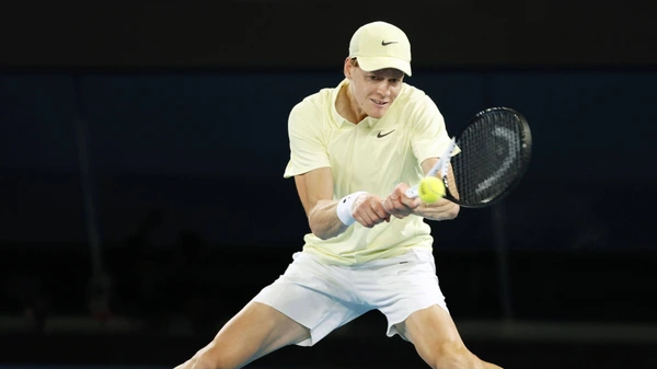 Tennis: Australian Open Jannik Sinner of Italy plays against Alex de Minaur of Australia in the men s singles quarterfinals at the Australian Open tennis tournament in Melbourne on Jan. 22, 2025.
