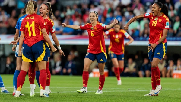 UEFA Womens Euro 2025 Italy Spain 11 07 2025 Cheering for 1 1 by Athenea Spain, 10 , goal, goal celebration UEFA Womens Euro 2025