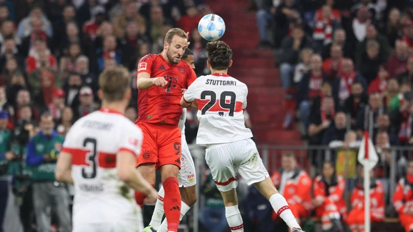 9 Harry Kane FCB vs 29 Anthony Rouault Stuttgart action, duel, football 1 BL FC Bayern Muenchen VfB Stuttgart 19 10 2024