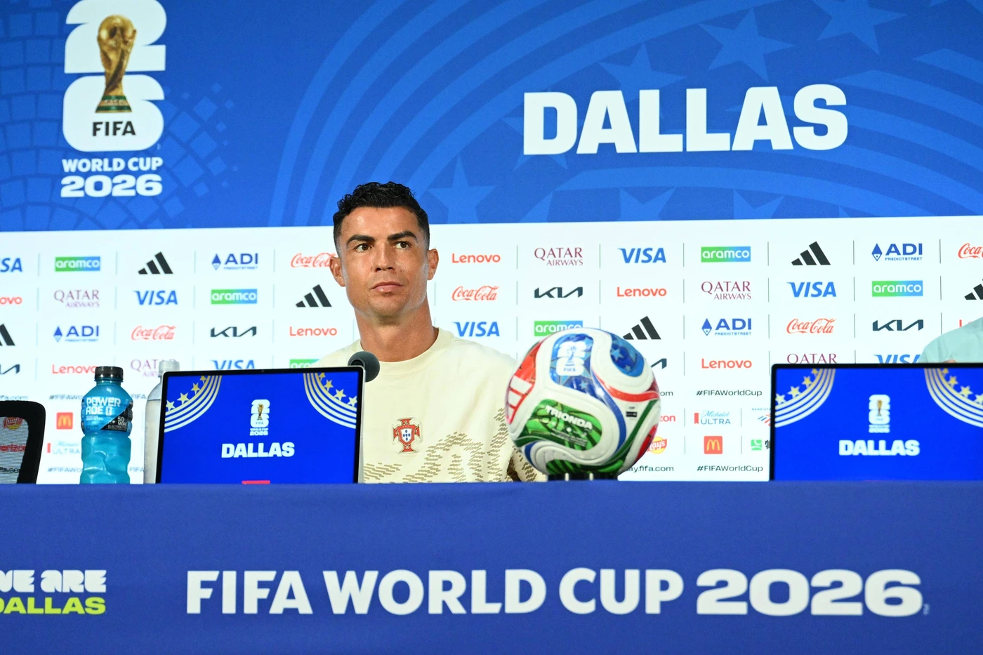 ronaldo (cristiano) FOOT COUPE DU MONDE 2026 2026 CONFERENCE DE PRESSE RONALDO AT&T STADIUM DALLAS ETATS UNIS 05 07 2026 FAUGERE FRANCK avant portugal espagne DALLAS AT&T STADIUM GermanyxJapanxUKxF...